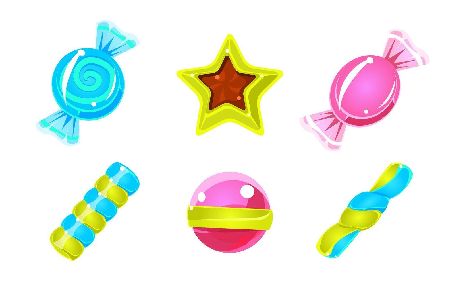 Collection of Glossy Candies, Colorful Sweets of Various Shapes Illustration vector