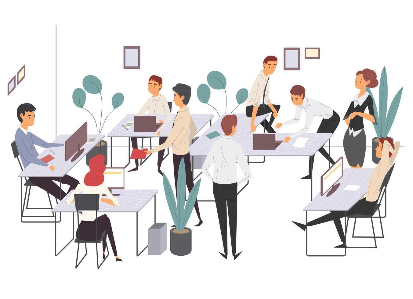 Business People haracters Working in Office, Coworking Space with Working Men and Women Illustration vector