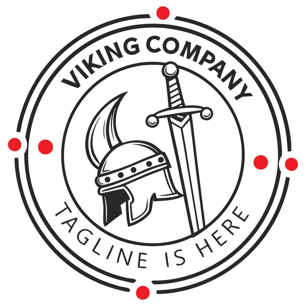 Circular Viking Helmet and Sword Emblem. vector