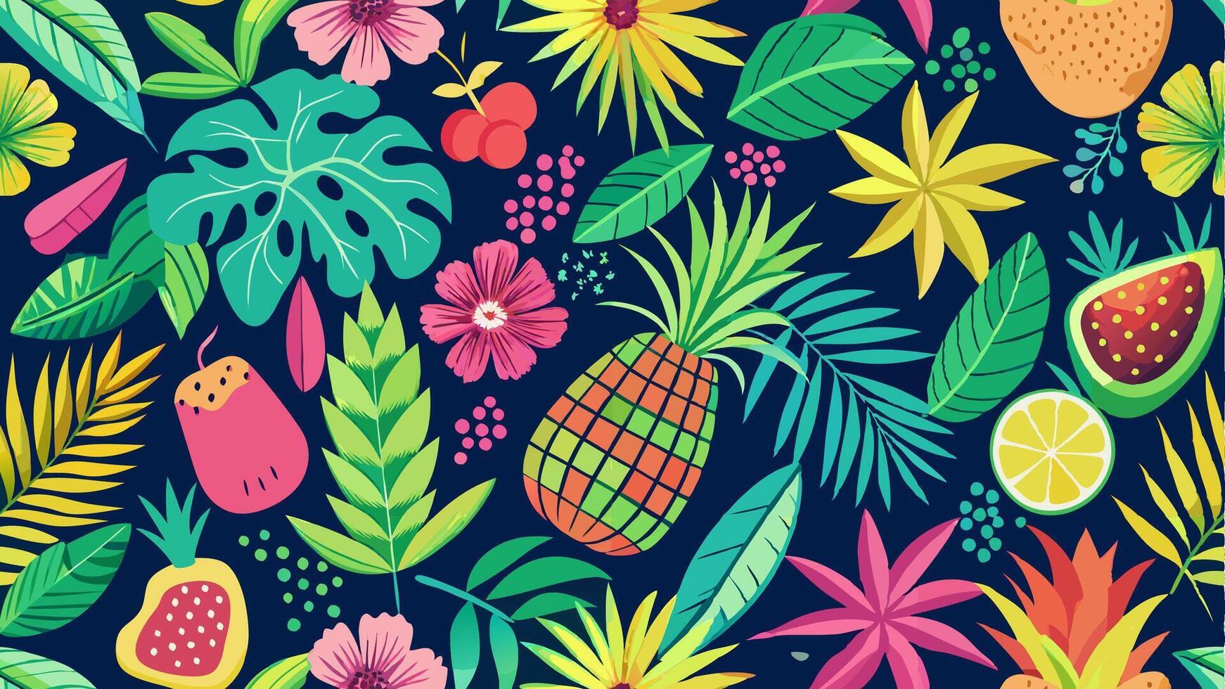 Stunning illustration of tropical trees and exotic flowers vector