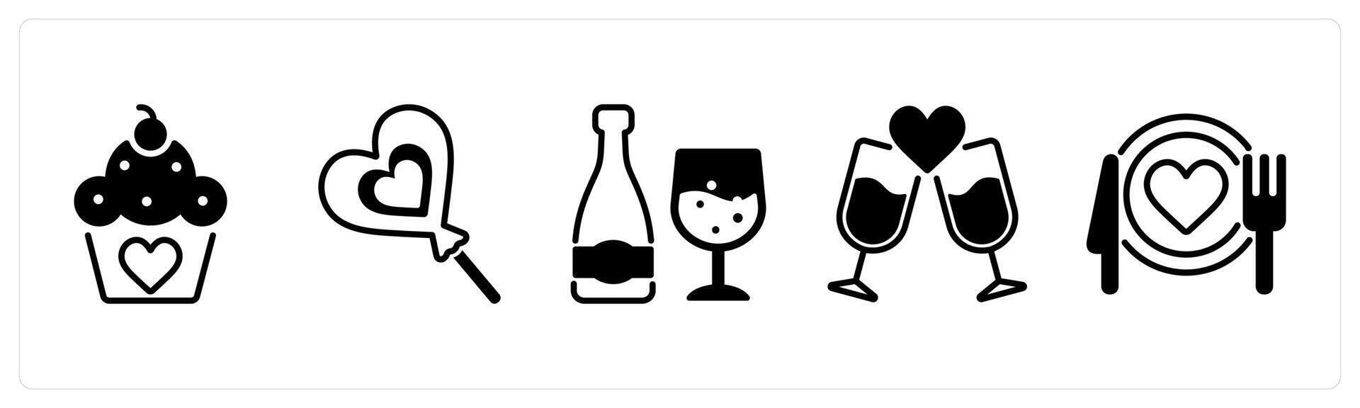 Happy valentines day icons as cupcake, candy, wine vector
