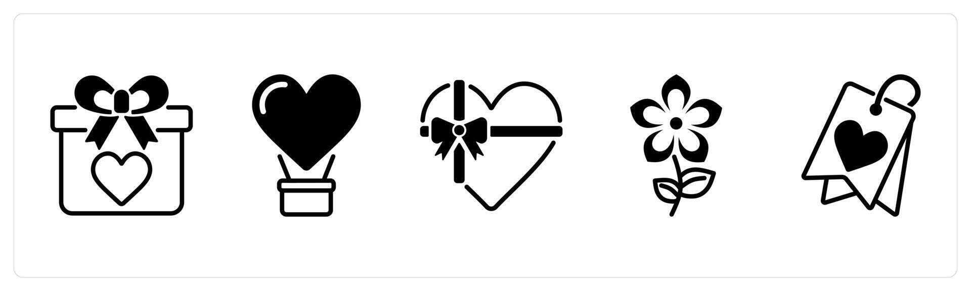 Happy valentines day icons as gift, hot air balloon, gift vector