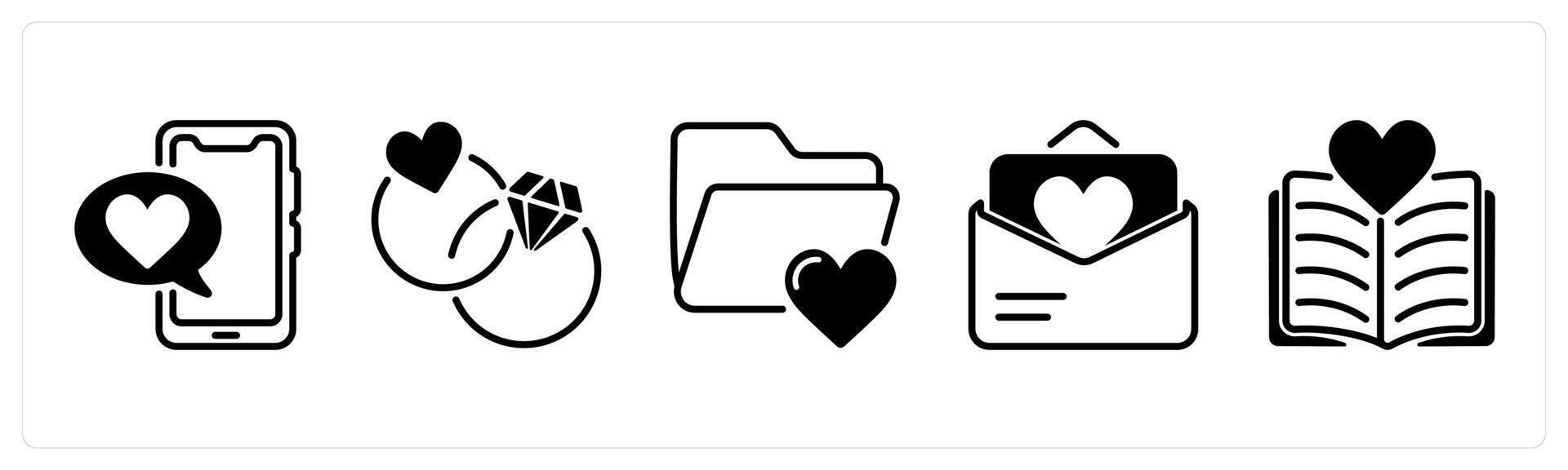 Happy valentines day icons as love chat, rings, love file vector