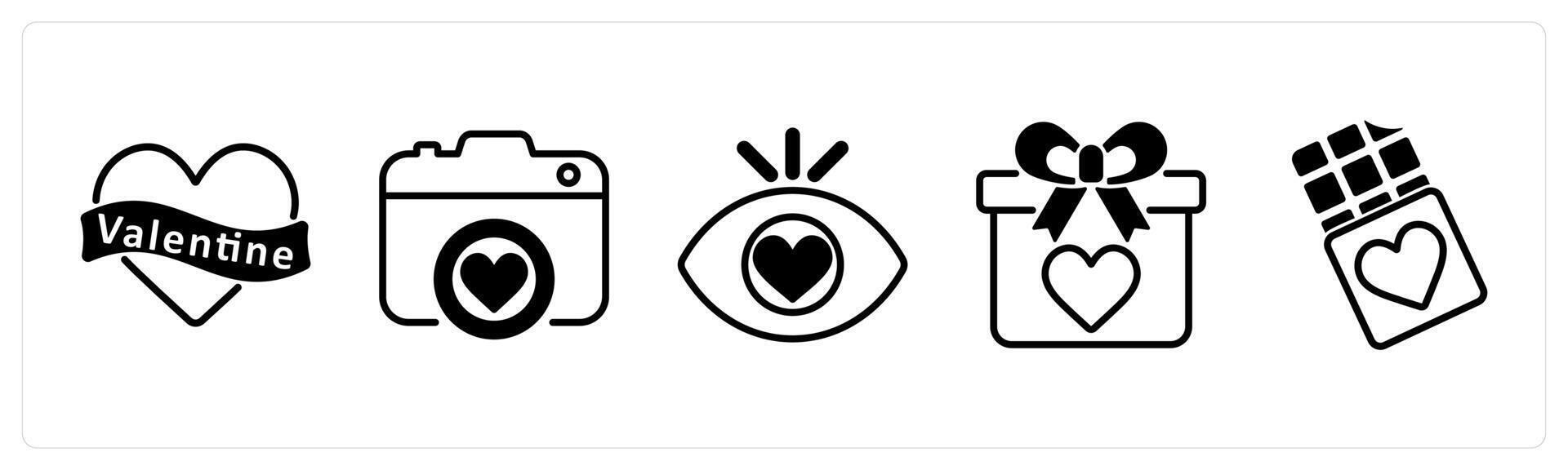 Happy valentines day icons as valentine, camera, adore vector