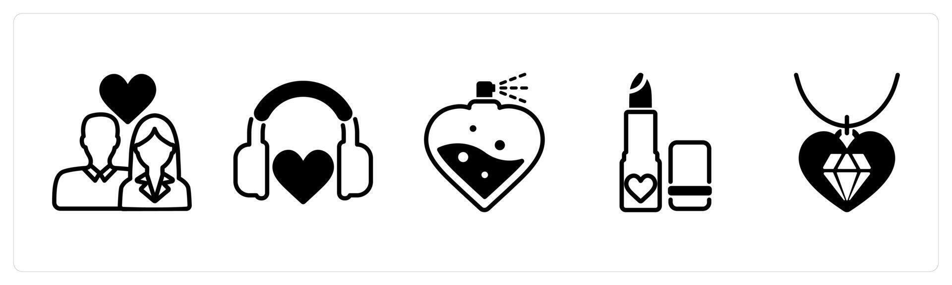 Happy valentines day icons as couple, love song, perfume vector