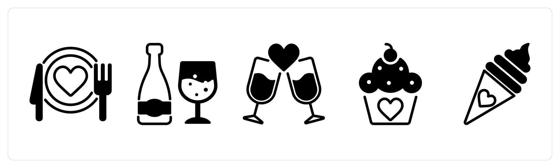 Happy valentines day icons as dinner, wine, drink vector