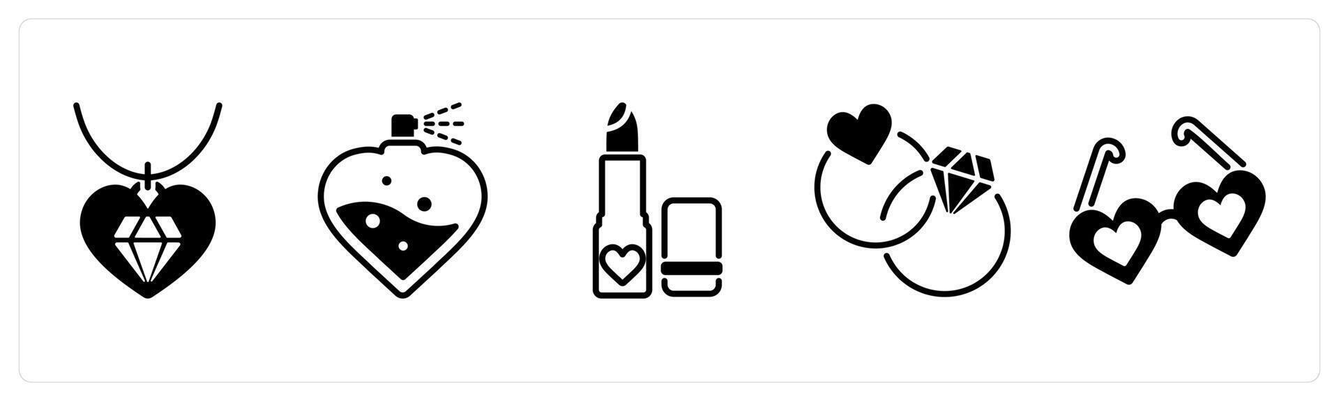 Happy valentines day icons as pendant, perfume, lipstick vector