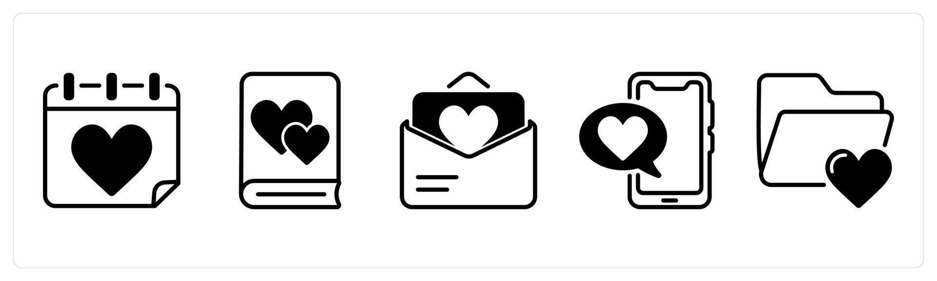 Happy valentines day icons as love calendar, love book, letter vector