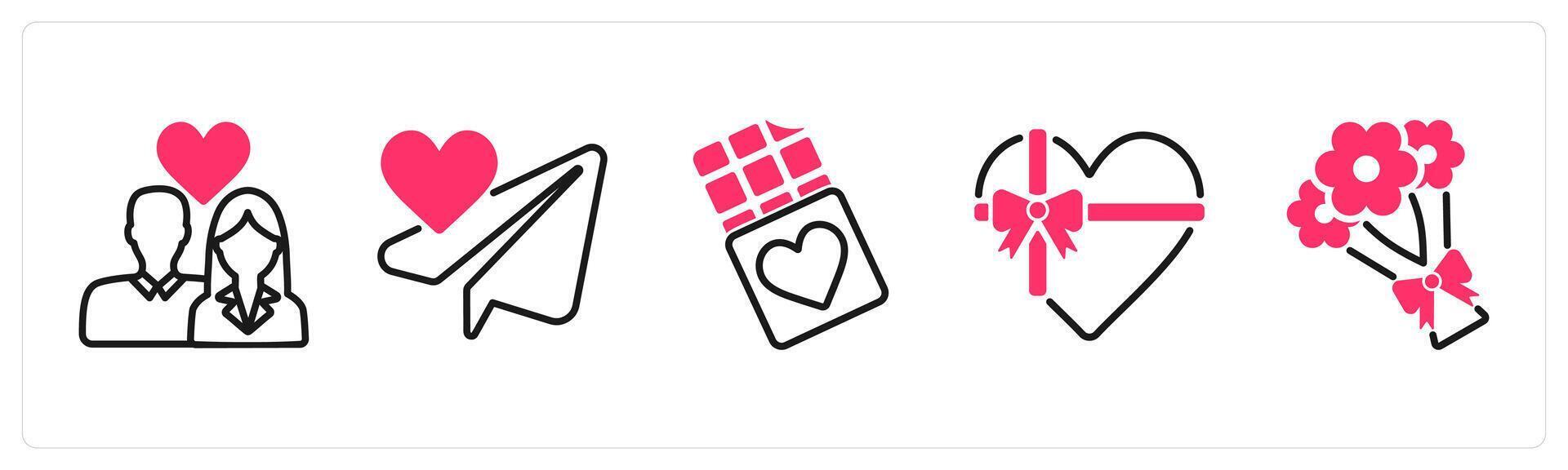 Valentine icons couple, message, chocolate vector
