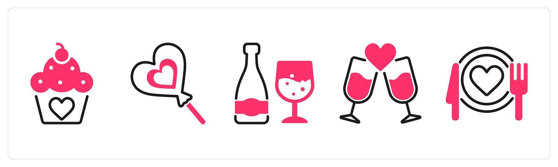 Happy Valentine icons as cupcake, candy, wine vector