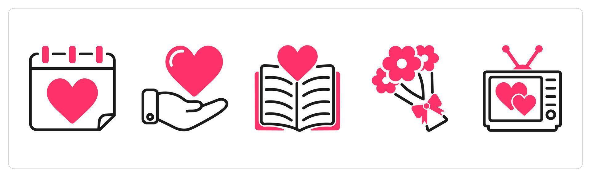 Happy Valentine icons as love calendar, love, love story vector