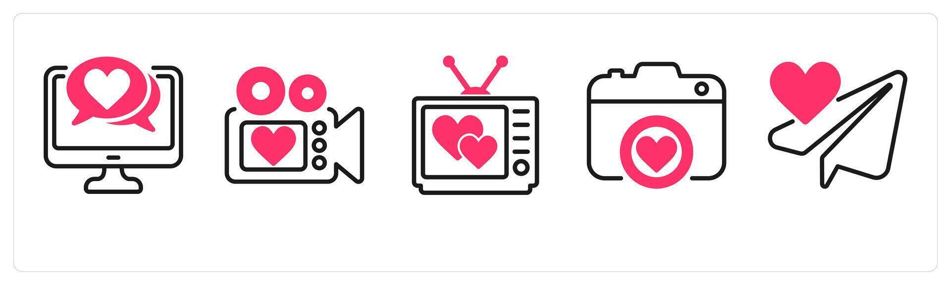 Happy Valentine icons as online dating, camera, movie vector