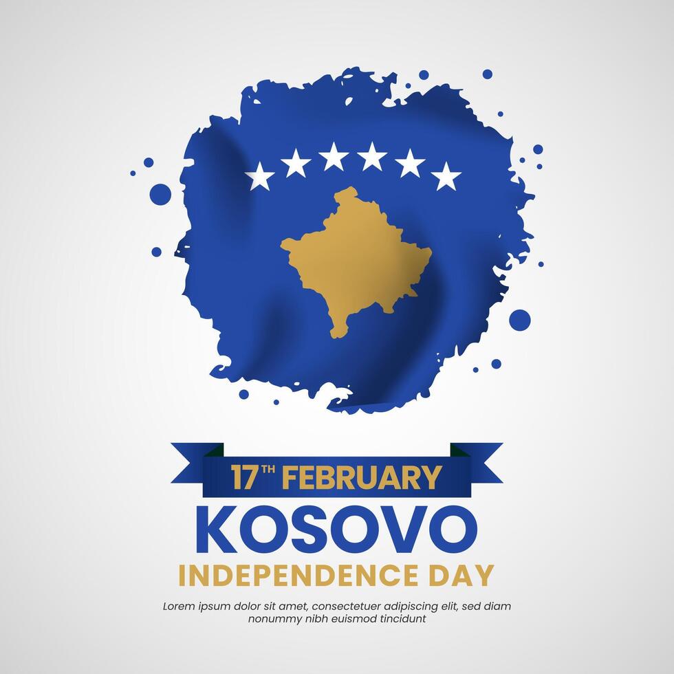 Kosovo independence day greeting banner background with Kosovo brush stroke national flag vector