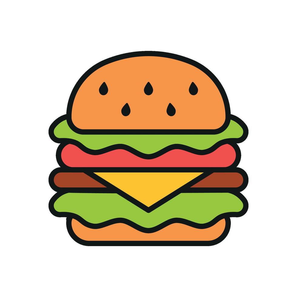 Hamburger Icon showcases a vibrant and juicy design, perfect for representing fast food chains or casual dining menus. vector