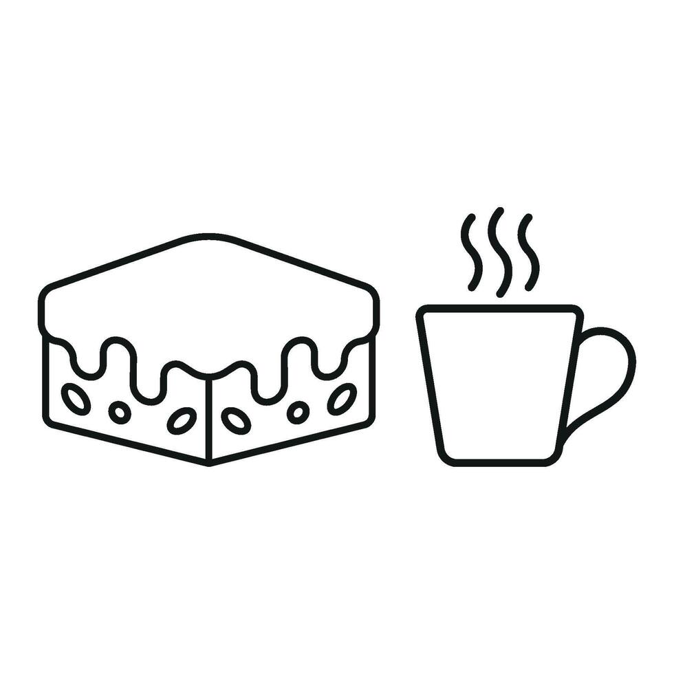 Coffee Glass and Brownies Icon provides a rustic and charming look, perfect for marketing homemade brownies and freshly brewed coffee. vector