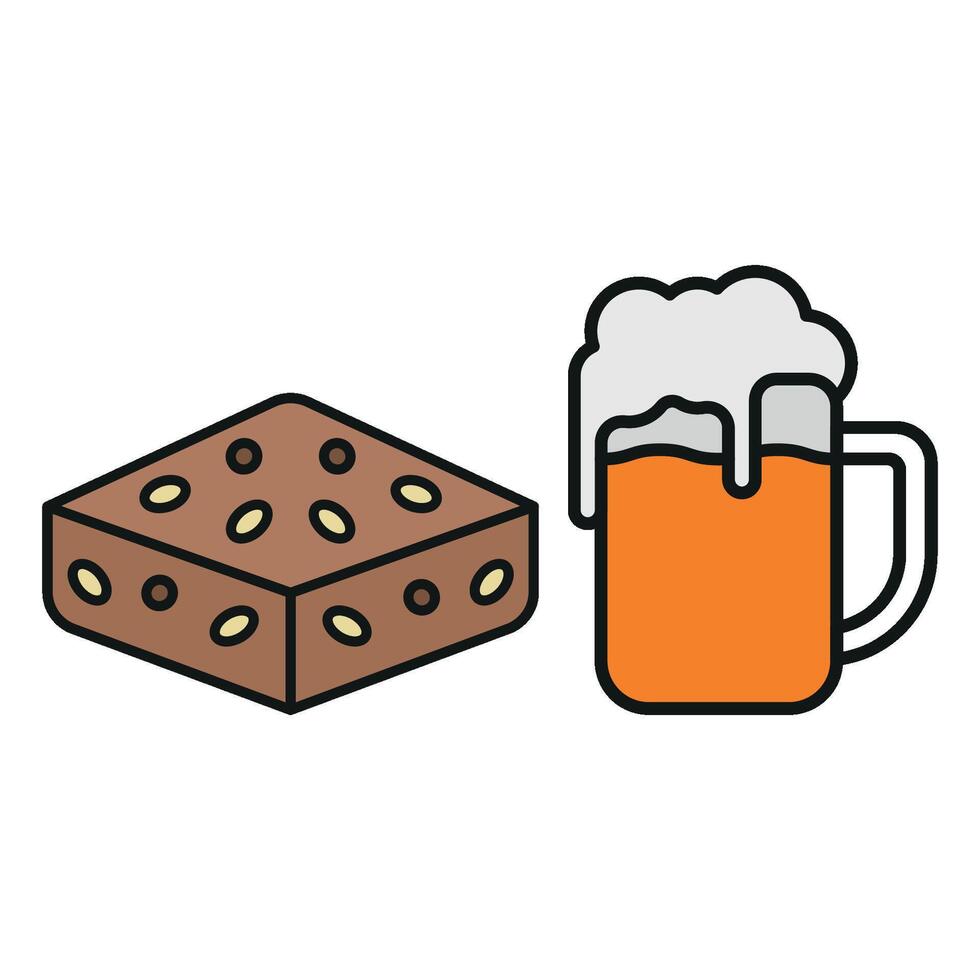 Beer and Brownies Icon showcases a sleek and modern style, perfect for appealing to contemporary craft beer enthusiasts and dessert lovers. vector