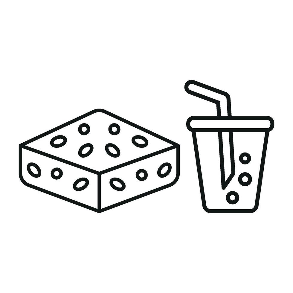 Soda Drink and Brownies Icon features a retro-inspired design, ideal for evoking nostalgia in diners, snack bars, or themed restaurants. vector