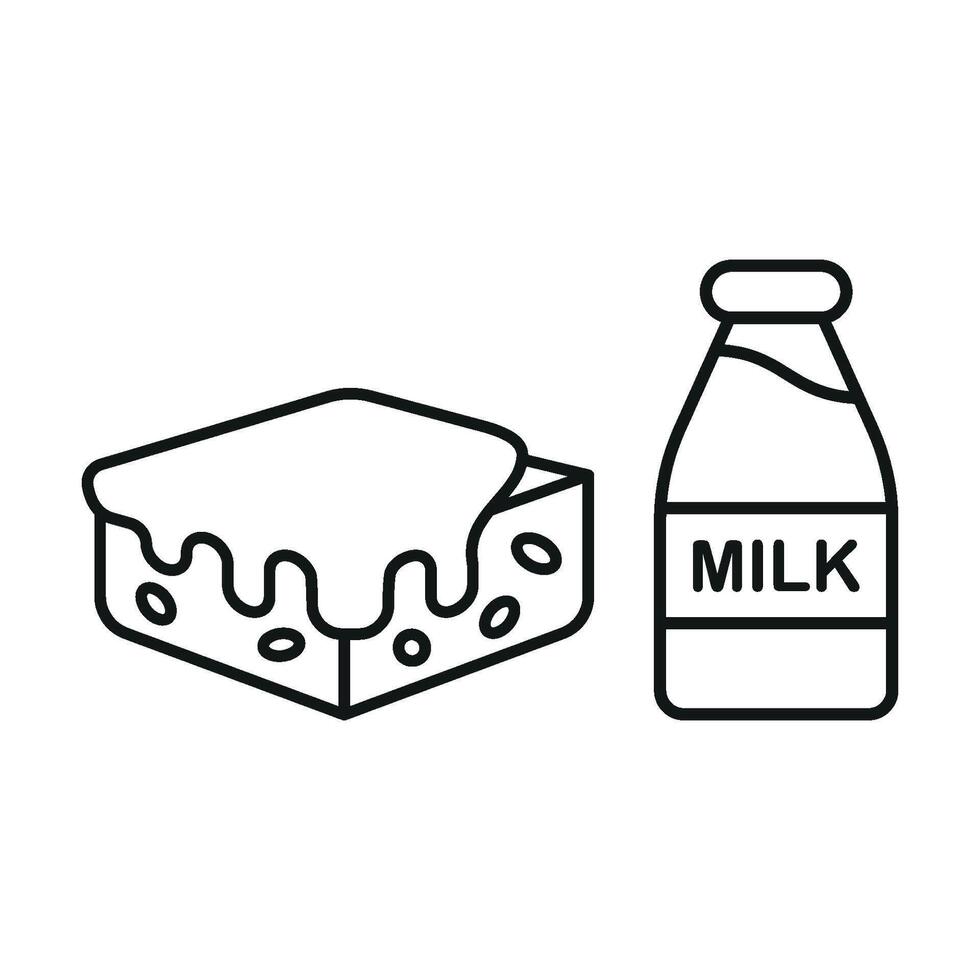 Milk Bottle and Brownies Icon features a bold and artistic style, ideal for marketing creative food pairings and innovative menus. vector