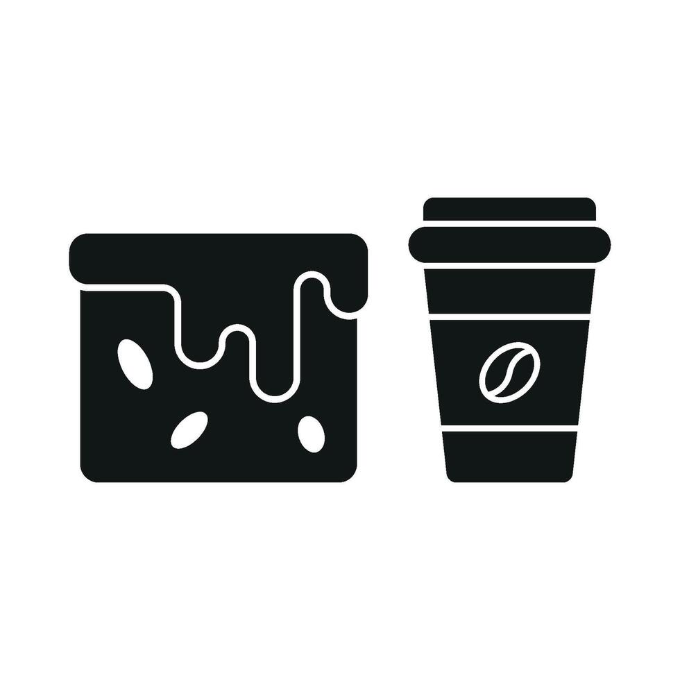 Coffee Paper Cup and Brownies Icon features a fun and approachable graphic, perfect for family-friendly cafes and dessert menus. vector