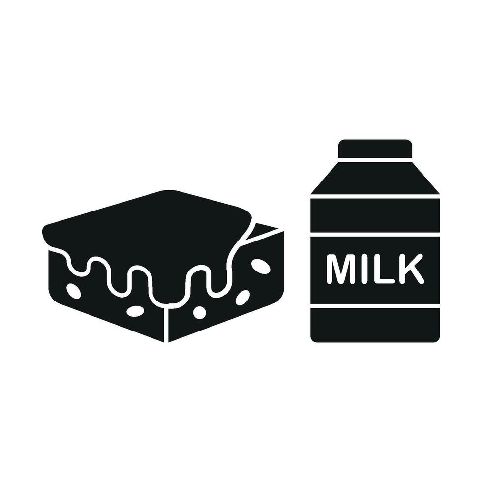Milk Bottle and Brownies Icon showcases a luxurious and elegant design, perfect for highlighting gourmet brownies and premium dairy products. vector