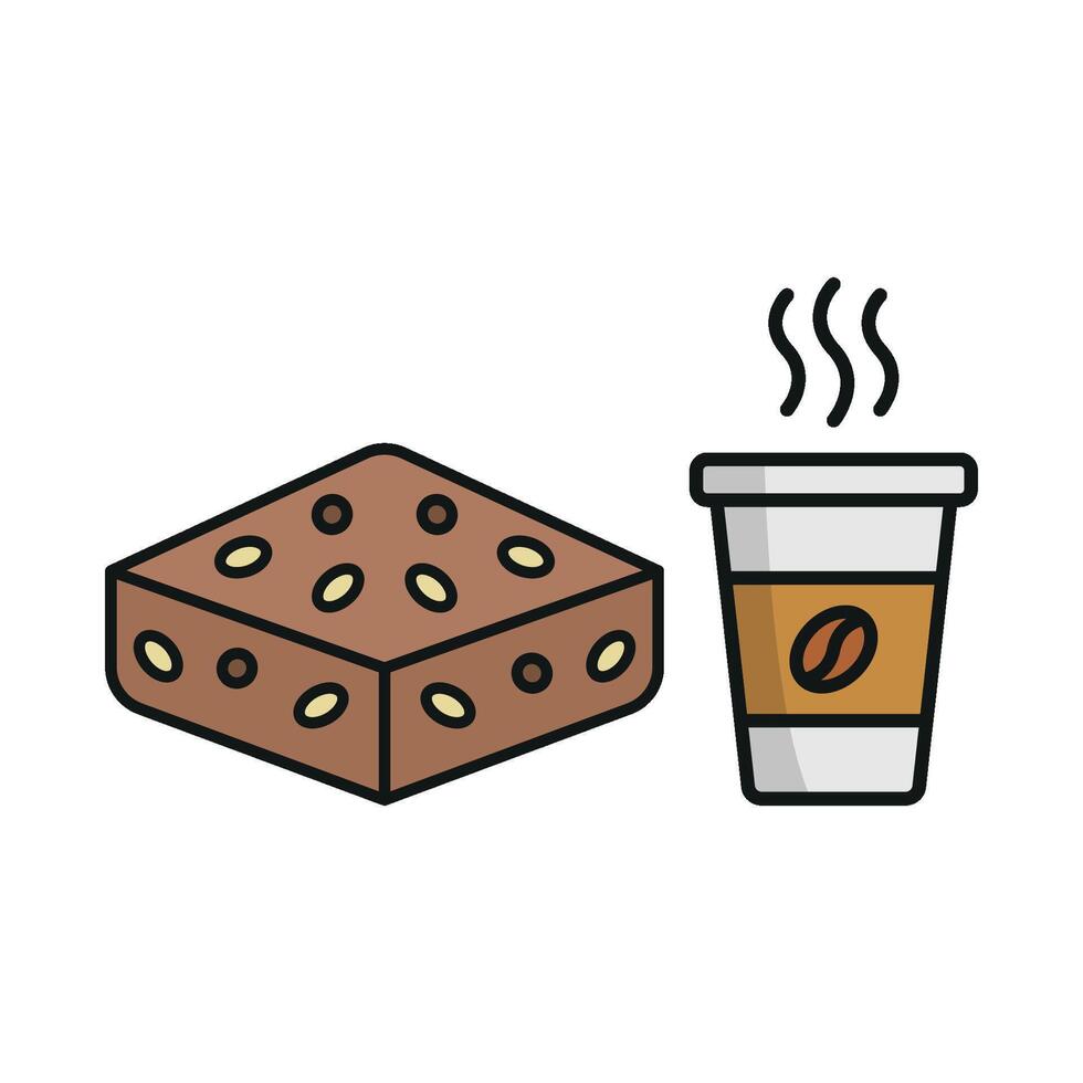 Coffee Paper Cup and Brownies Icon showcases a rustic and charming style, ideal for representing artisanal coffee and homemade desserts. vector