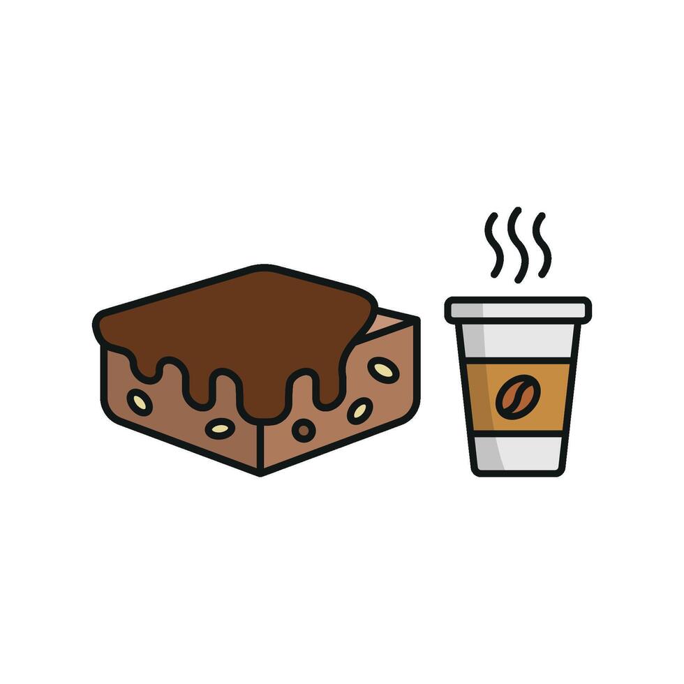 Coffee Paper Cup and Brownies Icon provides a cheerful and lively graphic, ideal for promoting special coffee-and-dessert deals in casual settings. vector