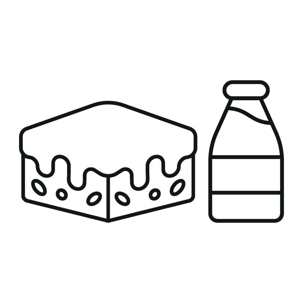 Milk Bottle and Brownies Icon presents a dynamic and colorful look, perfect for advertising dessert festivals, pop-ups, or outdoor events. vector