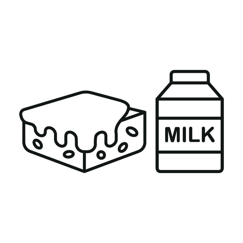 Milk Bottle and Brownies Icon features a retro-inspired aesthetic, ideal for evoking nostalgia in diners and themed cafes. vector