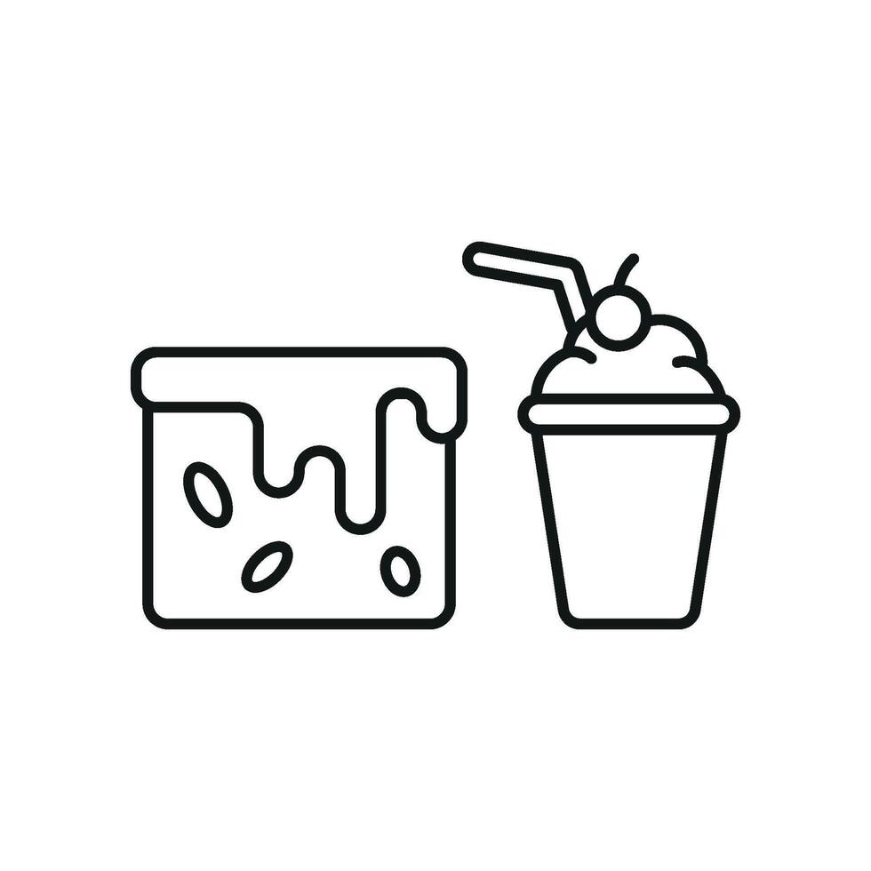 Milkshake and Brownies Icon presents a playful and nostalgic style, perfect for evoking memories of sweet treats and comforting milkshakes. vector