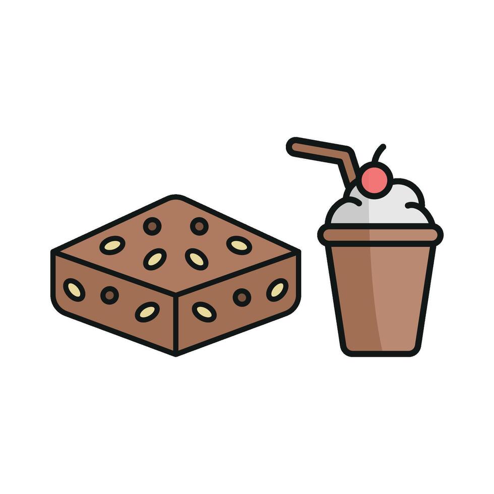 Milkshake and Brownies Icon showcases a fun and indulgent design, perfect for representing classic dessert-and-drink pairings in a casual setting. vector