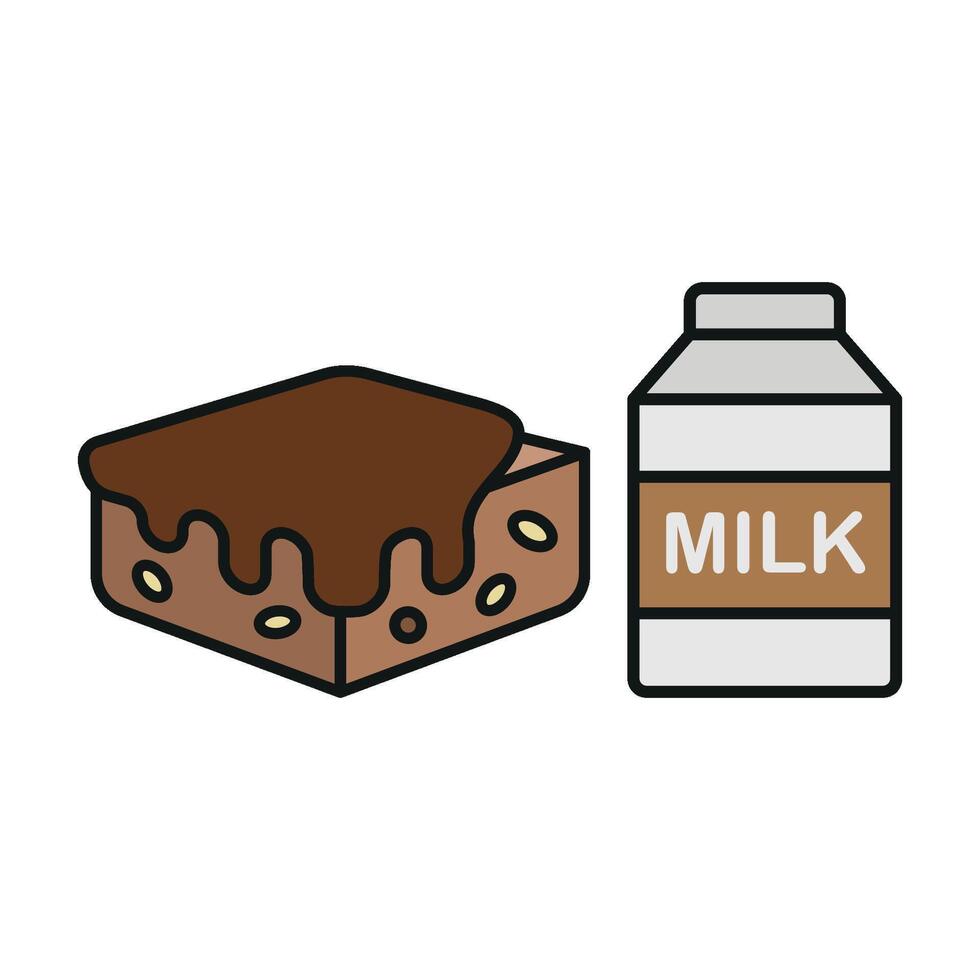 Milk Bottle and Brownies Icon features a minimalist and clean aesthetic, ideal for branding modern cafes, bakeries, or dessert shops. vector