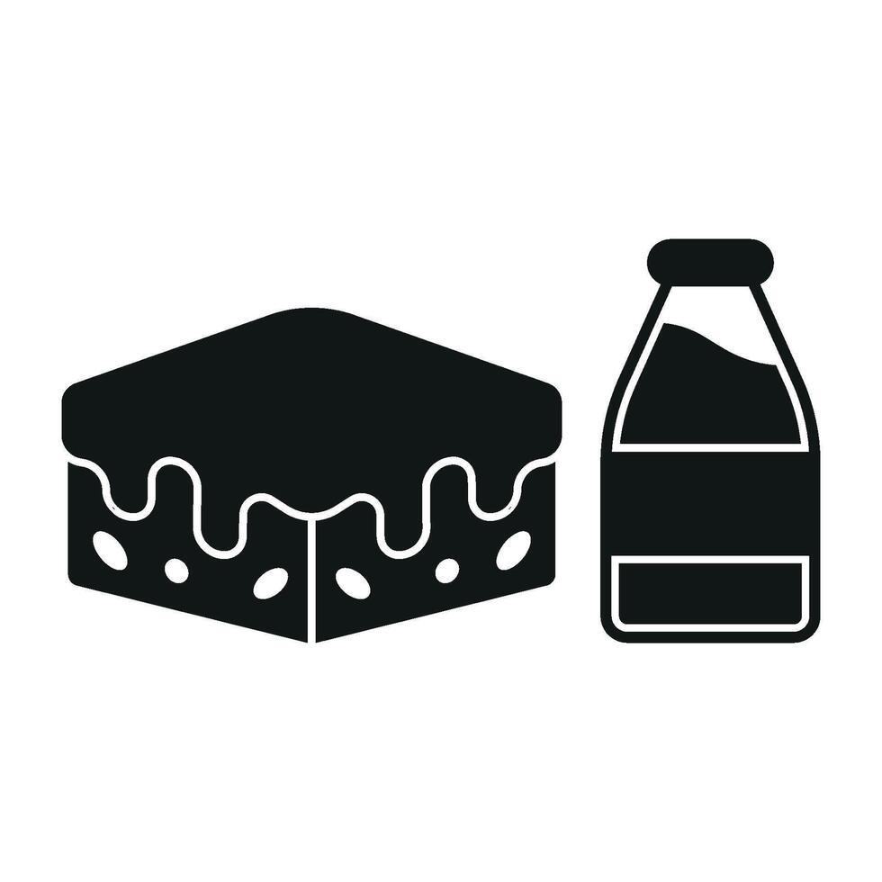 Milk Bottle and Brownies Icon presents a playful and inviting style, perfect for advertising family-friendly menus and comfort food. vector