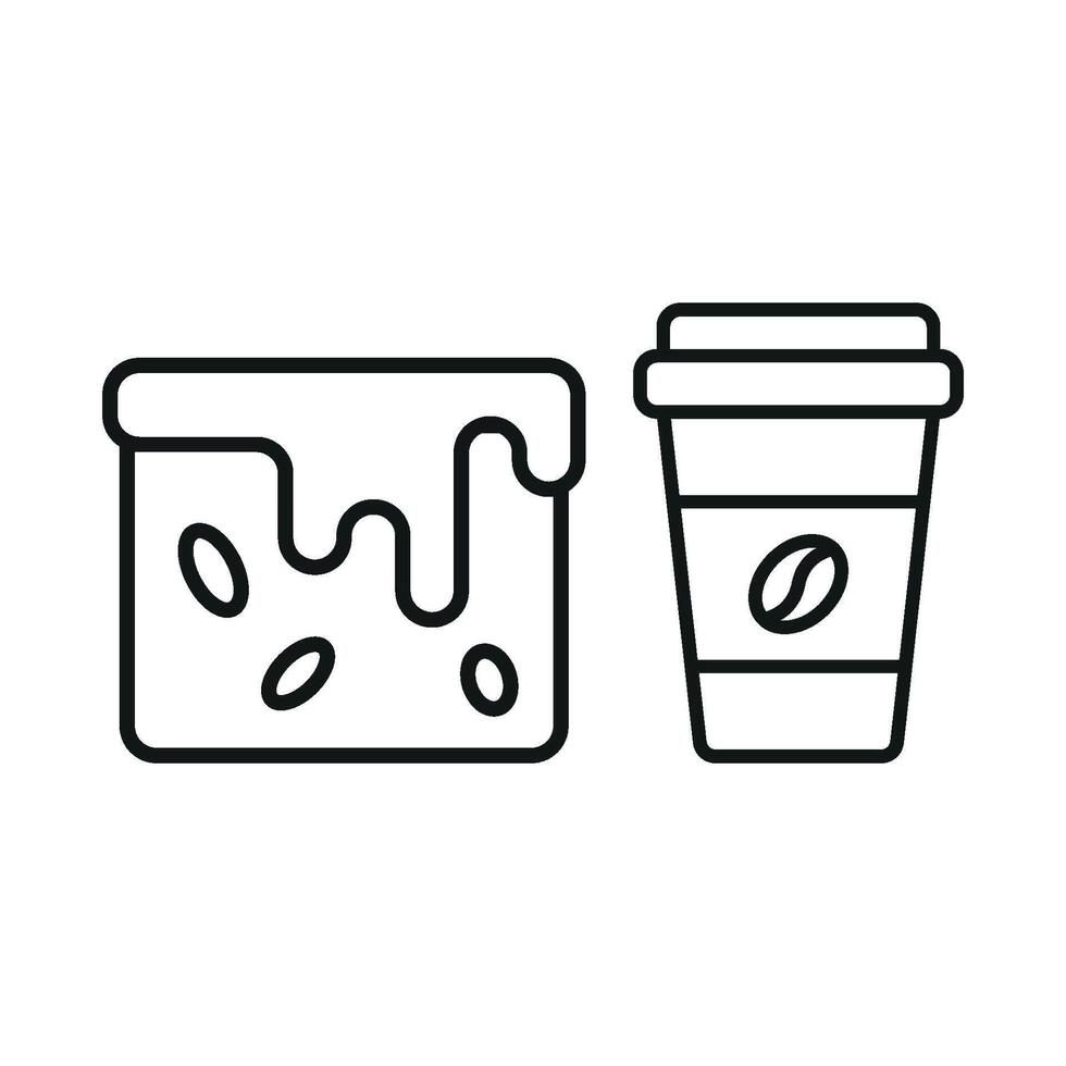 Coffee Paper Cup and Brownies Icon showcases a cozy and inviting style, perfect for representing warm beverages paired with sweet treats. vector