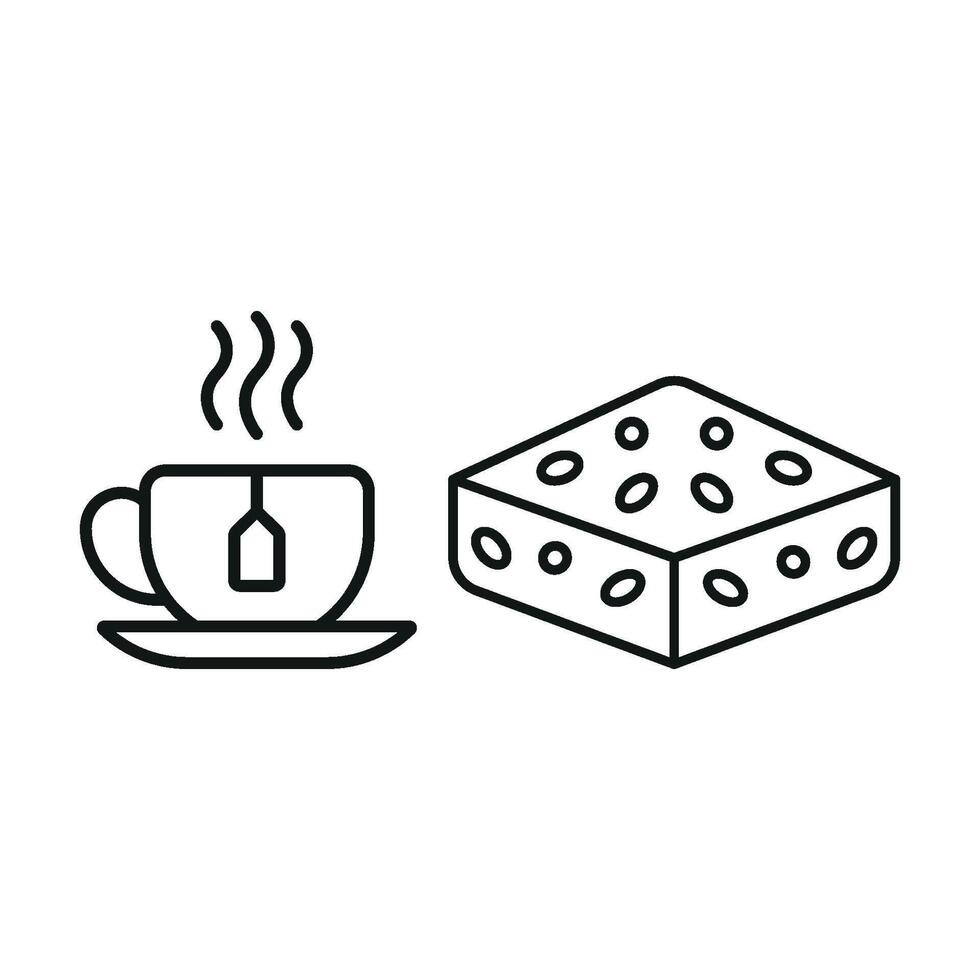 Tea Mug and Brownies Icon offers a rustic and charming design, ideal for marketing homemade brownies and comforting tea. vector