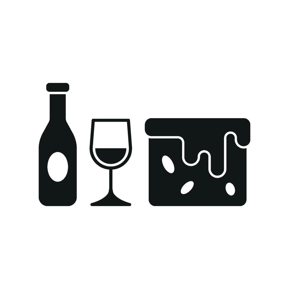 Wine Bottle and Brownies Icon features a modern and sleek aesthetic, ideal for branding wine bars, upscale bakeries, or luxury food services. vector