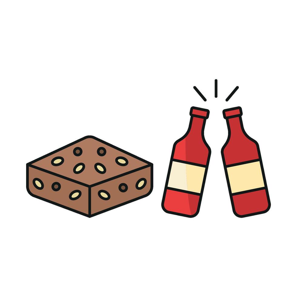 Wine Bottle and Brownies Icon showcases a refined and elegant design, perfect for symbolizing gourmet desserts and fine wine pairings. vector