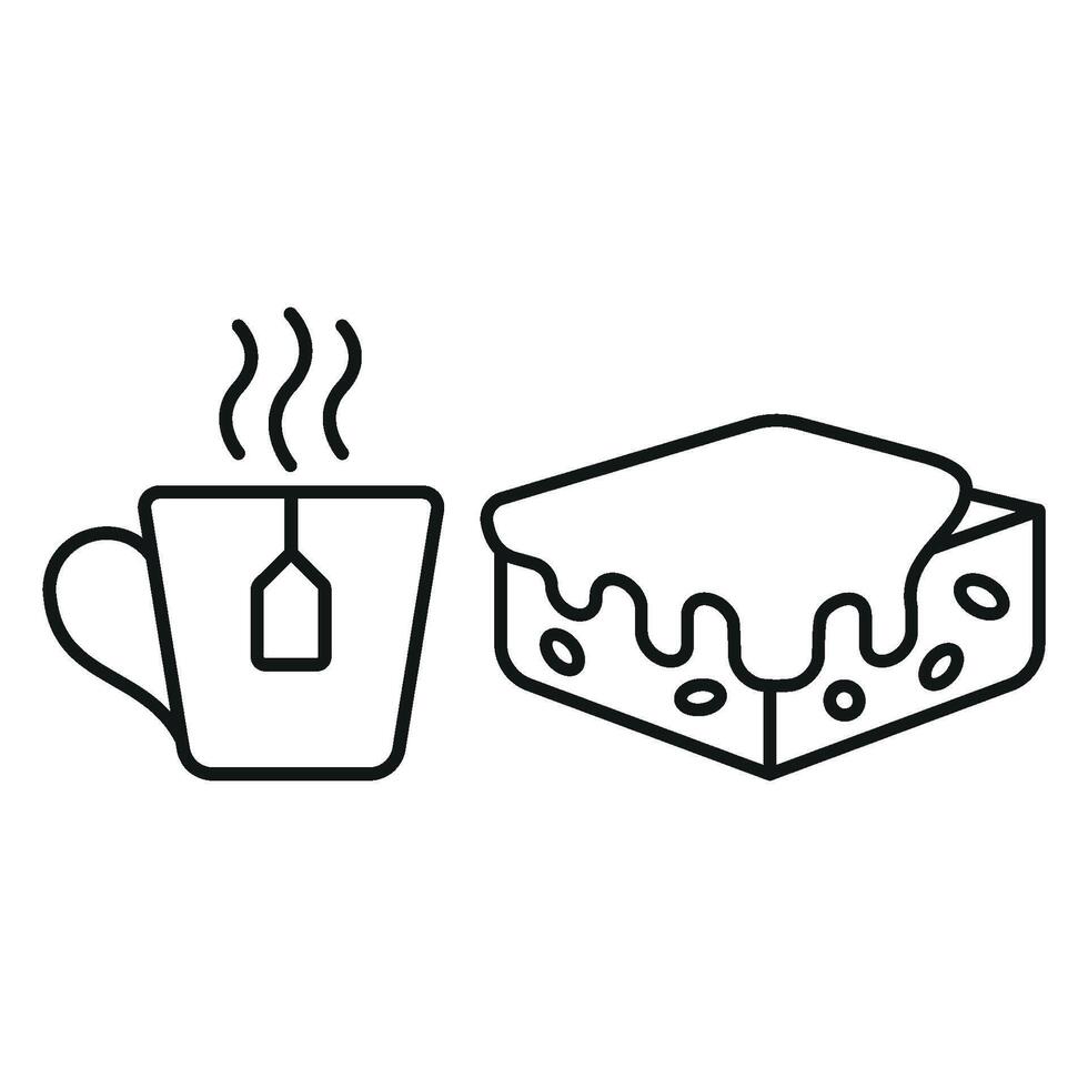 Tea Mug and Brownies Icon showcases a cozy and warm design, perfect for symbolizing tea-time treats and relaxing moments. vector