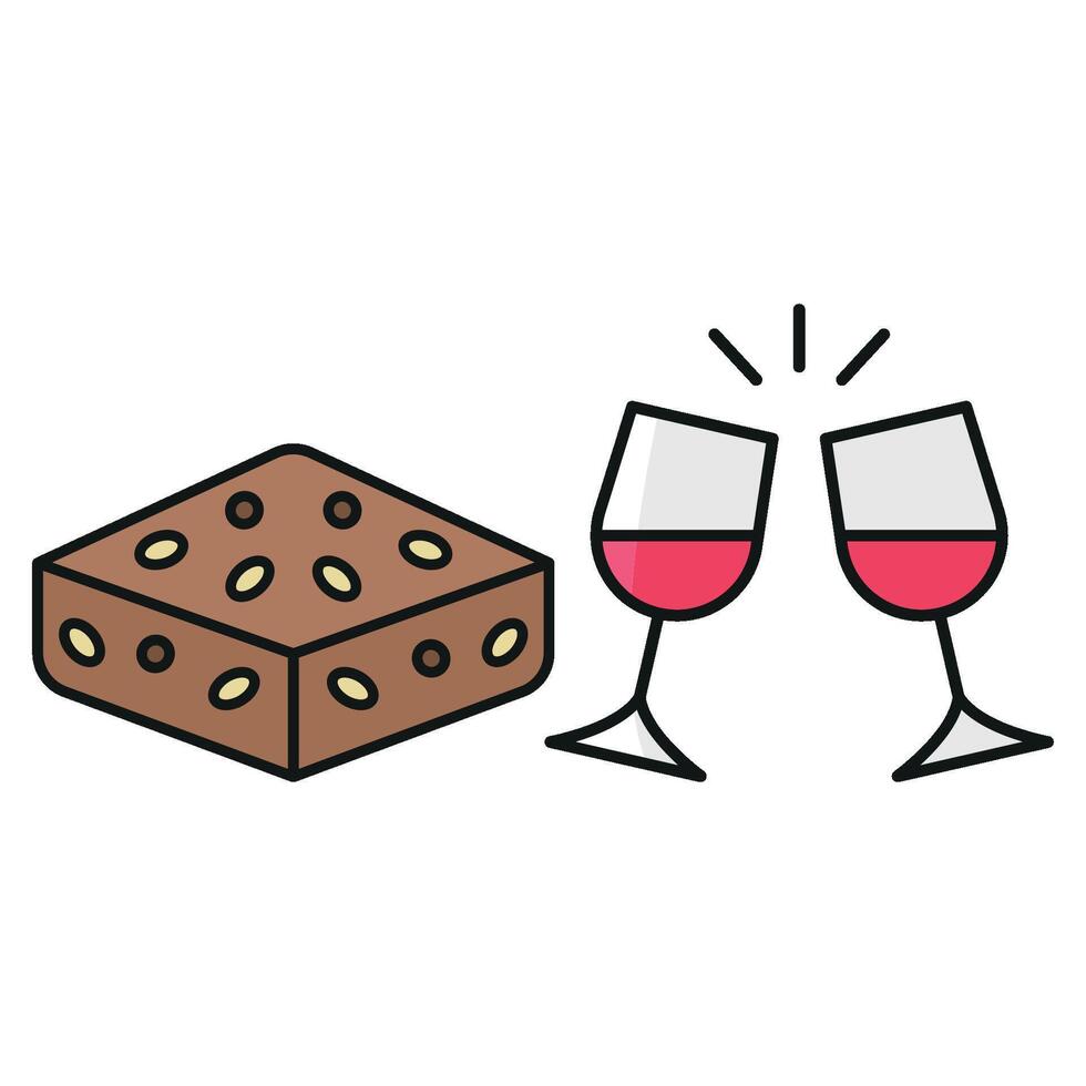 Wine Glass and Brownies Icon showcases a sophisticated and elegant design, perfect for symbolizing upscale dining, dessert pairings, and wine tastings. vector