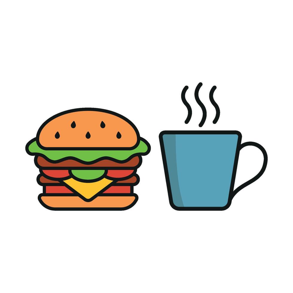 Coffee Glass and Hamburger Icon showcases a bold and approachable style, ideal for promoting quick bites, takeaway meals, or coffee stops. vector