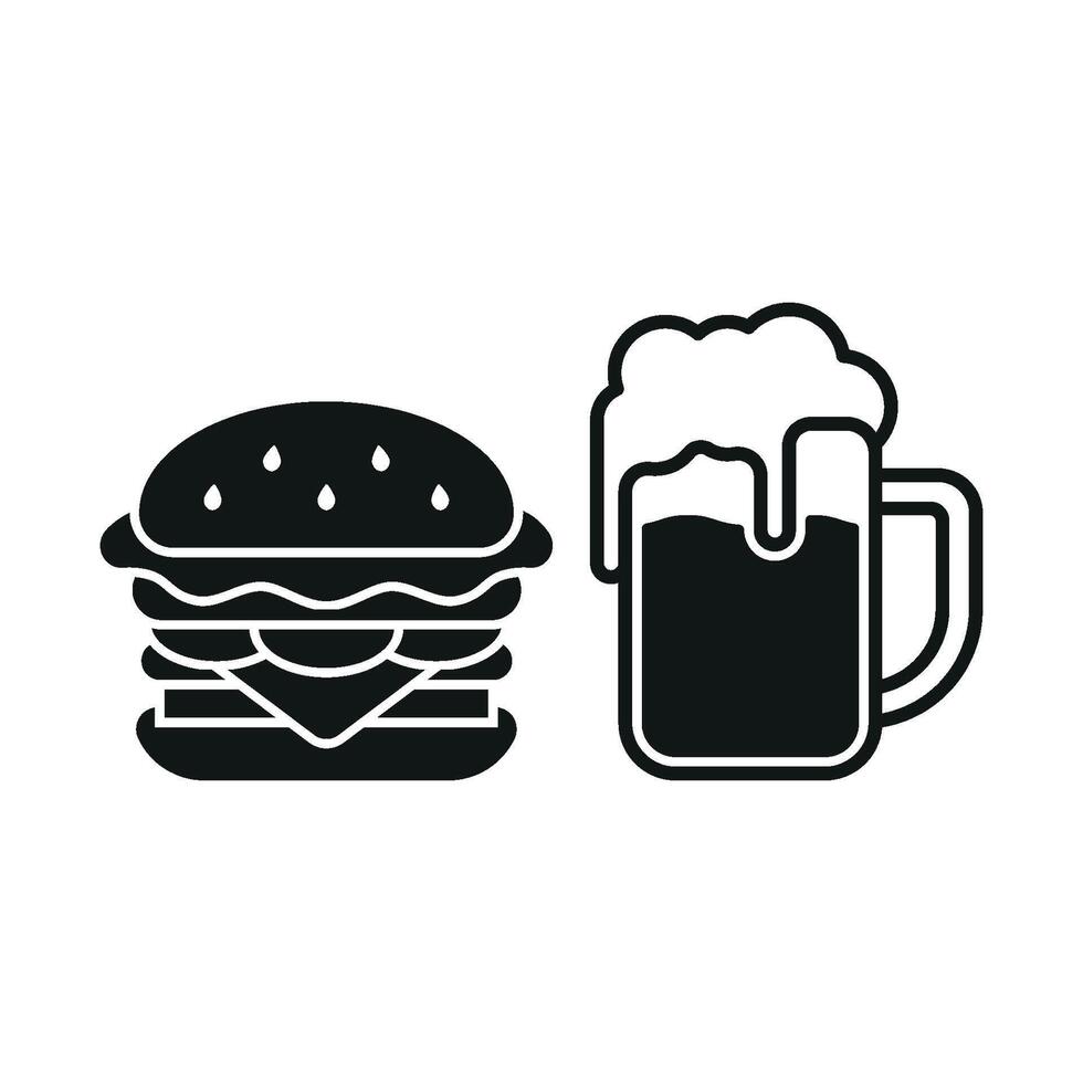 Beer and Hamburger Icon provides a cozy and inviting design, ideal for representing comfort food and refreshing beverages. vector