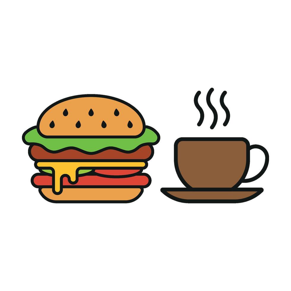 Coffee Glass and Hamburger Icon presents a lively and creative style, ideal for marketing unique culinary experiences or food-and-drink combos. vector