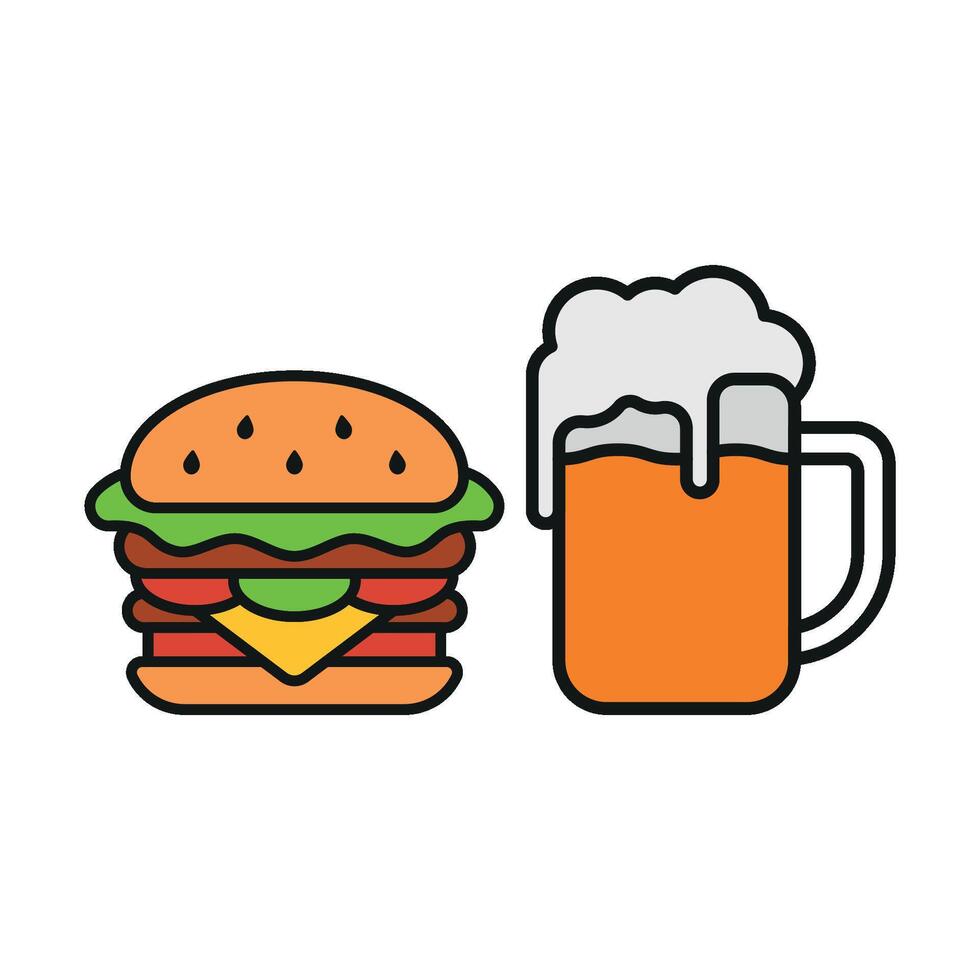 Beer and Hamburger Icon offers a retro-inspired aesthetic, perfect for evoking nostalgia in classic diners, pubs, or grill houses. vector