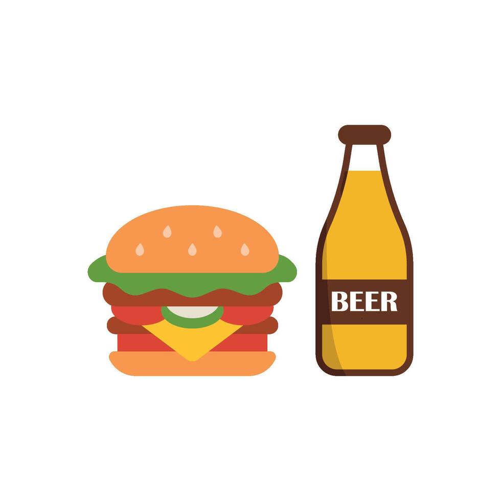 Beer and Hamburger Icon features a sleek and modern style, ideal for branding sports bars, food trucks, and craft breweries. vector