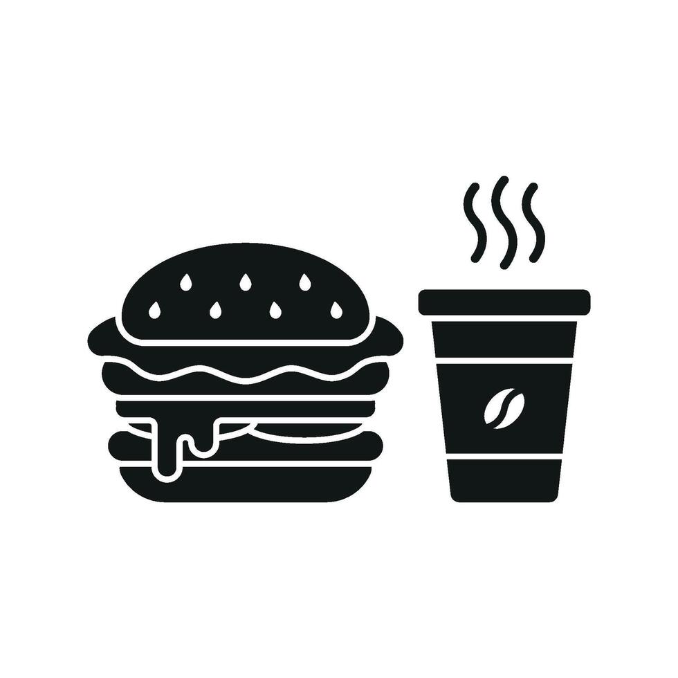 Coffee Paper Cup and Hamburger Icon provides a retro-inspired graphic, perfect for evoking nostalgia in diner branding or themed food promotions. vector