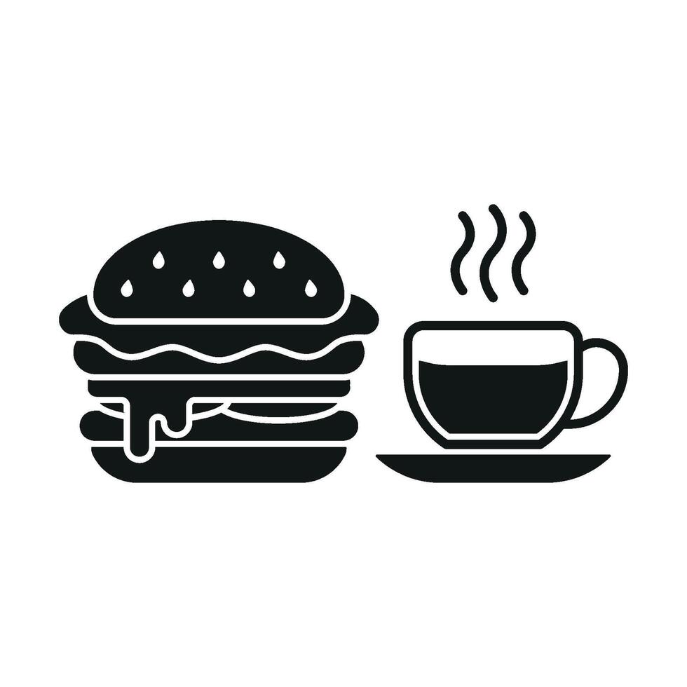 Coffee Glass and Hamburger Icon features a bold and trendy style, ideal for branding cafes, food trucks, or fast-casual restaurants. vector