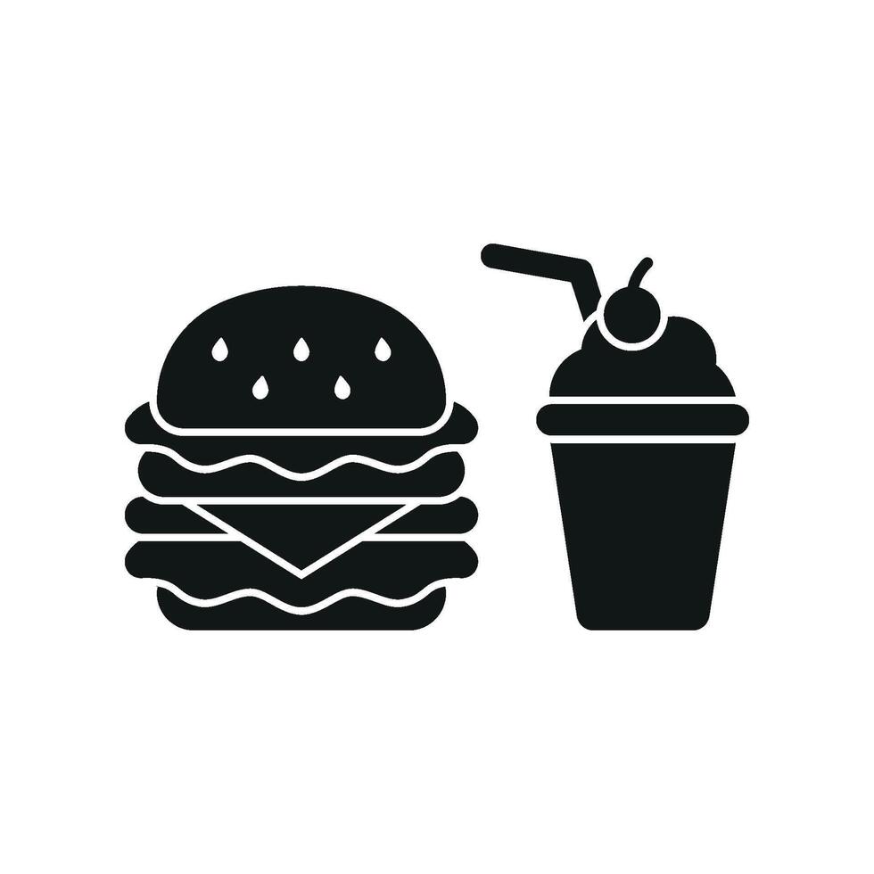 Milkshake and Hamburger Icon features a cozy and inviting style, ideal for showcasing comfort food and sweet treats in casual dining. vector