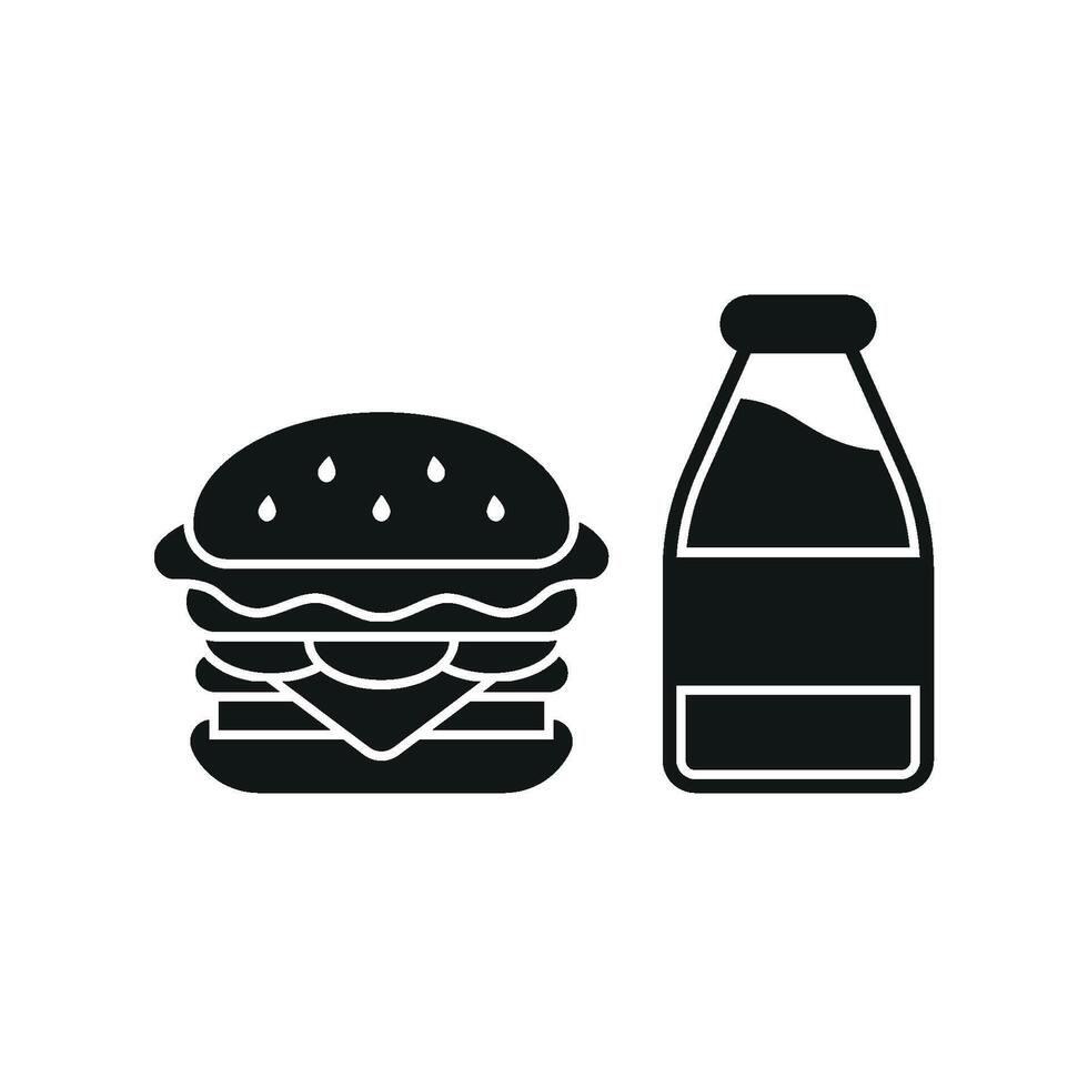 Milk Bottle and Hamburger Icon presents a warm and family-friendly aesthetic, perfect for highlighting nutritious meals and casual dining options. vector