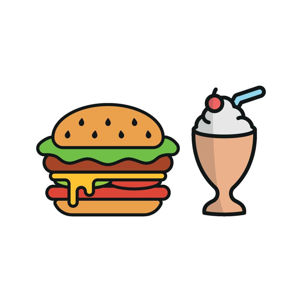 Milkshake and Hamburger Icon offers a bold and dynamic style, perfect for advertising combo meals, family specials, or casual dining events. vector