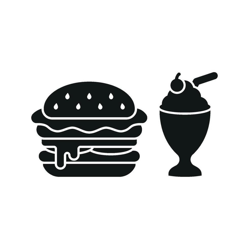 Milkshake and Hamburger Icon features a retro-inspired look, ideal for branding diners, food trucks, and nostalgic food venues. vector
