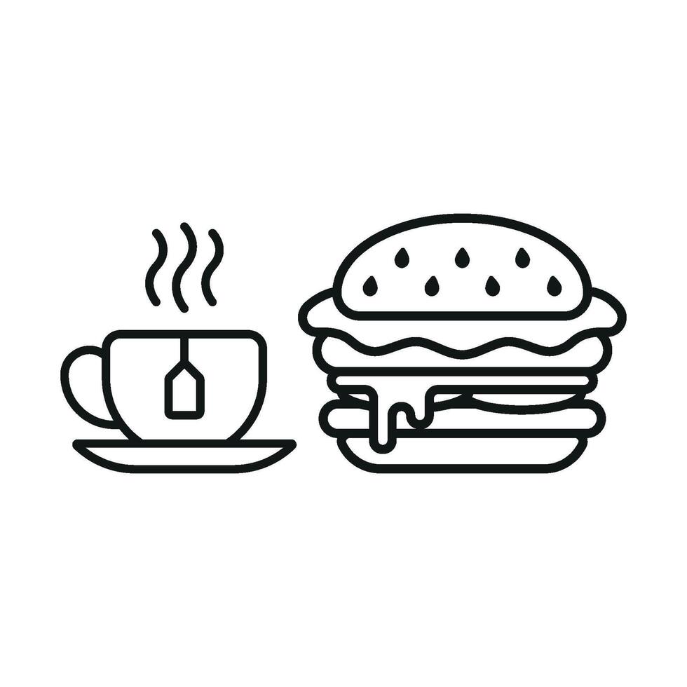 Tea Mug and Hamburger Icon presents a clean and elegant design, perfect for symbolizing the balance of hearty food and soothing drinks vector